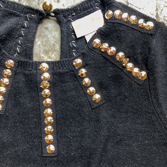 MINT vintage Tracy Reese black knitted short sleeve top with gold trim Sz P - Picture 3 of 7